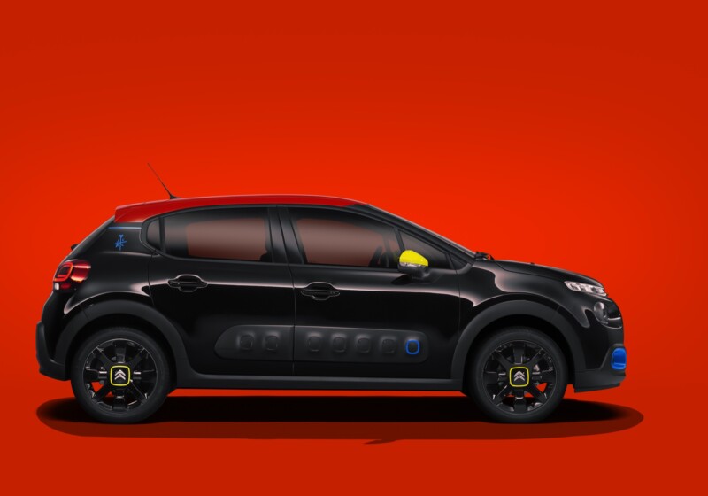 Citroën C3 JCC+ by Jean-Charles de Castelbajac — side profile on a red background
